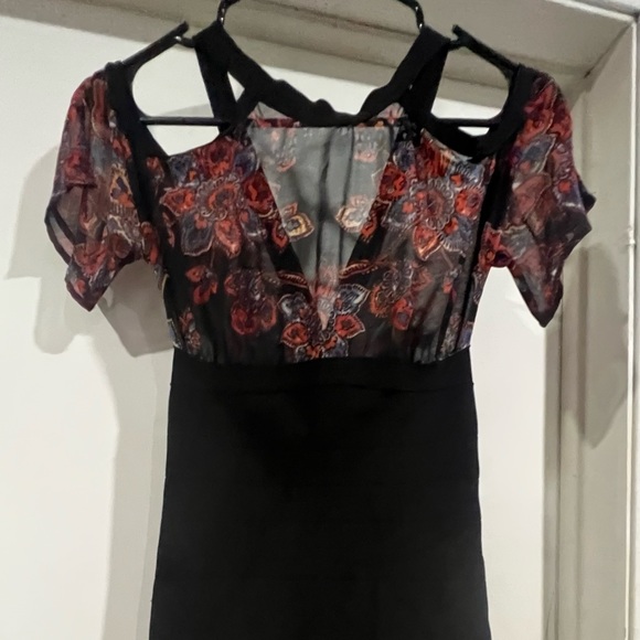 Bebe Black Dress with Floral Sheer on top - Picture 3 of 7